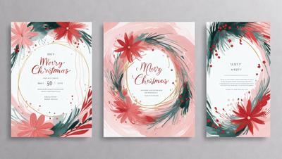 Primary subject: Christmas cards

Setting/background: A white background

Visual style: Digital art

Colors and mood: The cards are colorful and festive, creating a joyful and celebratory atmosphere.